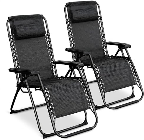 Spetebo relaxfåtölj med textiltygshuvudstöd 2-pack 178 x 51 cm - antracit - trädgårdsstol med justerbar ryggstöd och fotstöd - solstol, högläns, trädgårdsstol, vikbar