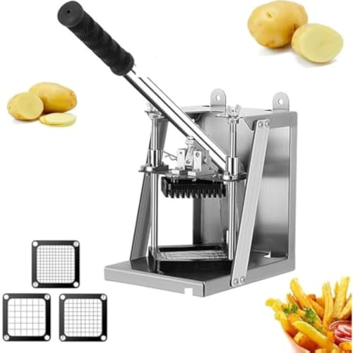 Cortador de Papas Fritas de Acero Inoxidable con 3 Cuchillas Intercambiables (10mm, 12mm, 14mm), Multifuncional