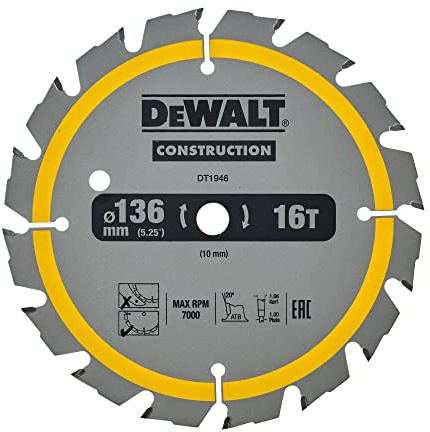 DEWALT DT1946-QZ Portable Circular Saw Blade – for Construction 136 X 30 Mm 18D ATB + 20º
