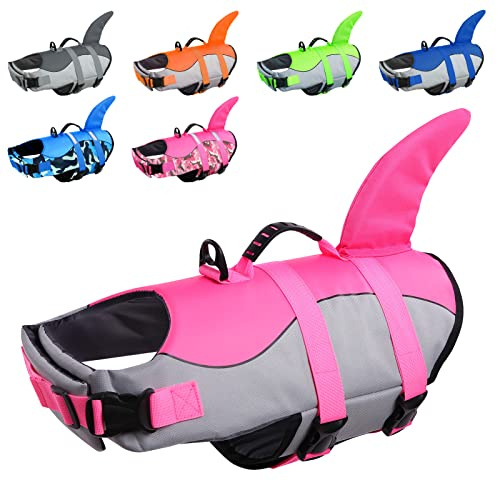 CITÉTOILE Schwimmweste Hund Hai, Hundeschwimmweste mit Griff, Rosa, S | Verstellbar Rettungsweste mit Reflektoren, Dog Life Jacket für Kleine Mittel Große Hunde zum Schwimmen, Bootfahren, Surfen
