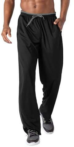 KEFITEVD Tracksuit Bottoms Men Mesh Activewear Sweatpants Open Hem Joggers Straight Leg Athletic Pants with Pockets Grey S