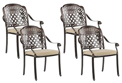 Beliani Gartenstuhl 4er Set Dunkelbraun Aluminium 4 Sitzkissen Manfria
