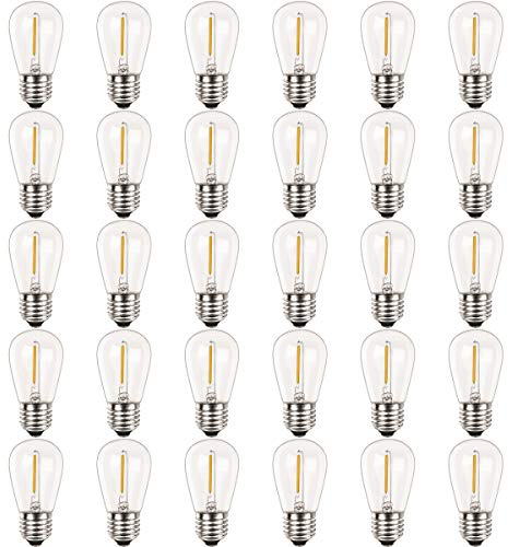 Newhouse Lighting S14LED30P Outdoor Weatherproof 1W (11W Equivalent) Shatter-Resistant S14 LED Replacement String Light Bulbs, Warm White 2700K, Standard E26 Base, Shatterproof, 30-Pack