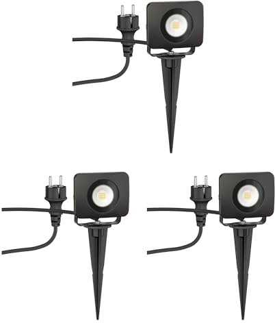 ledscom.de 3 Stück LED Gartenstrahler Wega mit Erdspieß für außen, schwarz, 9,46W, 935lm, warm-weiß