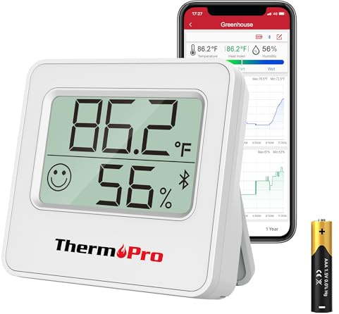 ThermoPro TP357 Digital Hygrometer Indoor Thermometer of 260FT, Bluetooth Thermometer Humidity Meter with Smart App, Room Thermometer Humidity Gauge with Temperature Humidity Sensor
