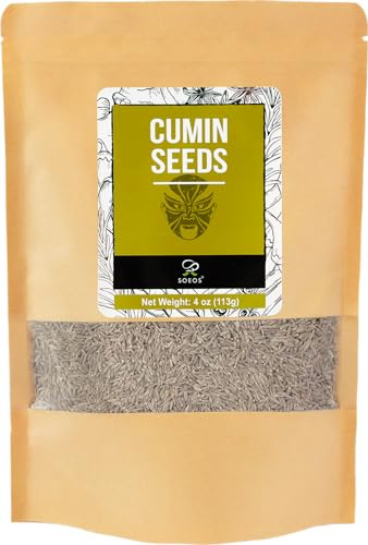 Soeos Cumin Seeds 4 oz (113g), Cumin Seed, Cumin Seeds, Whole Cumin Seed, Cumin Seeds Whole, Cumin Whole, Whole Cumin Seeds Bulk, Cumin Fresh, Packed in Resealable Bag