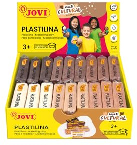 Jovi Plastilin, leicht formbare Modelliermasse für Kinder ab 2 Jahren, 18 Stangen je 50g, Multikulturelle Farben | glutenfrei, ungiftig, Kreatives Spielen für Kinder ab 3 Jahren