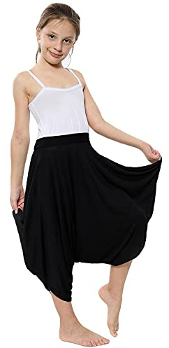 A2Z 4 Kids Girls Harem Trousers Ali Baba Pants Lightweight Tie Dye & Plain - Harem Skirt Black 7-8