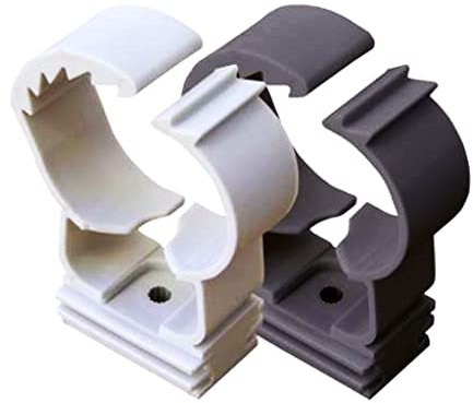 BricoLoco.com Abrazadera de nylon universal. COLOR GRIS. Grapa Brida fontanería y electricidad. Instalación tuberías de cobre (20, 28mm) y plástico (25-32mm)