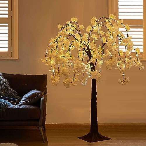 Hairui Cherry Blossom Tree with Lights 4FT 180 Fairy Lights, Artificial Lighted Tree for Spring Wedding Birthday Party Decoration Inside Outdoor