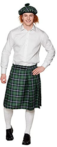 Boland - Ensemble écossais pour homme, écossais, kilt et barrettes, mini-jupe, casquette, femme écossaise, dame, Ecosse, St. Patrick's Day, costume, carnaval, fête costumée