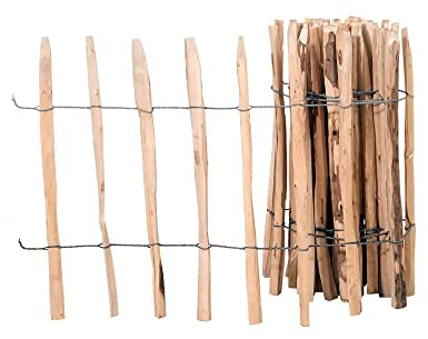 Staketenzaun 5 Meter Rollzaun aus Haselnuss Höhe: ca. 50-120 cm, Lattenabstand ca. 7-8cm Langlebig dank 100% Naturprodukt für Beete & Teichumrandung (80cm)