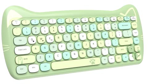 ZIYOU LANG 3060i trådlöst sött datortangentbord härlig katt retro tyst smalt Bluetooth-tangentbord med skrivmaskin rund matt textur tangentbord multienhetsanslutning för PC laptop Mac-färgglad grön