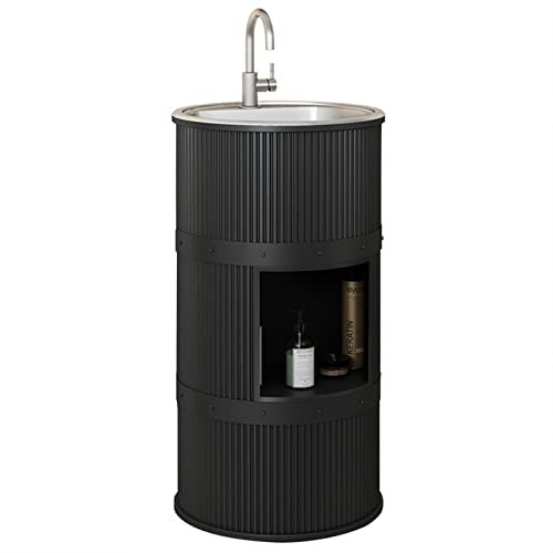 ZTGL Lavandino a Colonna Moderno in Ferro Battuto, Mobile da Bagno con Lavabo in Acciaio Inox, Lavandino su Piedistallo Freestanding Set con Rubinetto e Scarico