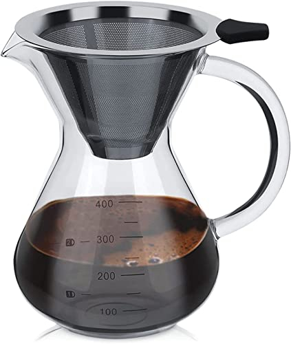 Beufee Kit d'infusion de café, réutilisable Verser sur le goutteur de café en verre borosilicaté Décanteur de cafetière manuelle avec filtre