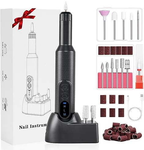 URAQT Elektrische Nagelfräser, 12 In 1 Elektrische Nagelfeile Pediküre Maniküre, 20000 u/Min USB Aufladbar Fräser/Nagelfeilen für gelnägel, Sicher für Anfänger Profi, Geschenke für Frauen(Schwarz)