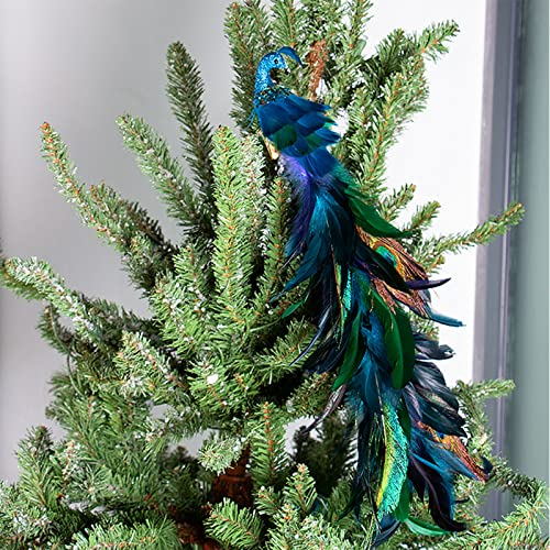 Tauzveok Weihnachtsbaum Deko, Pfau Vögel Weihnachtsbaum Deko, 17 Inches Künstlicher Langschwänziger Gefiederter Pfau Mit Clips, Für Baumschmuck Weihnachten,Peacock Color,1pc