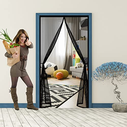 Insektenschutz Fliegengitter Tür 90 x 190 cm Magnetische Adsorption, Faltbar Magnetisches Fliegengitter für Automatisch Verschließen, Nicht Kürzbar für alle gängigen Türgrößen, Schwarz