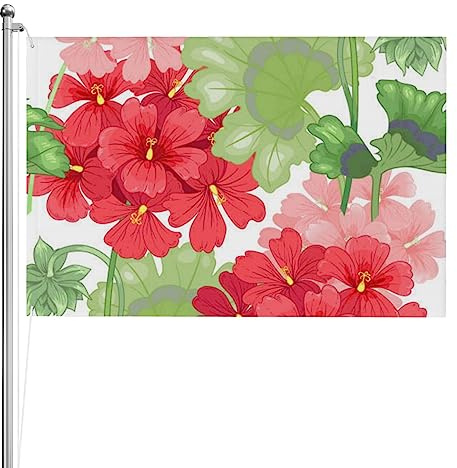 Bandera de flores de geranio rojo de 4 x 6 pies para exteriores, resistente y de doble cara, divertida bandera de jardín, suministros de fiesta, regalo, decoración de pared interior y exterior