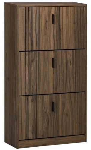 HOMCOM Mueble Zapatero de 3 Niveles con estantes Interiores Ajustables para 18 Pares de Zapatos como máximo, aglomerado, 63x24x117 cm, Nogal