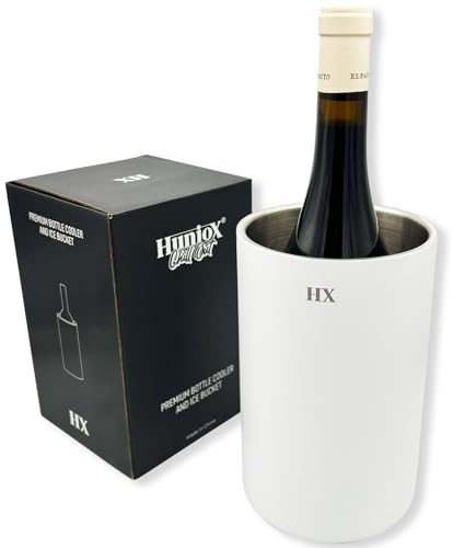 Huniox® Chill Out Weinkühler & Sektkühler - Getränkekühler, Eisbehälter, Flaschenkühler Manschette, Eiseimer - Edelstahl (White)