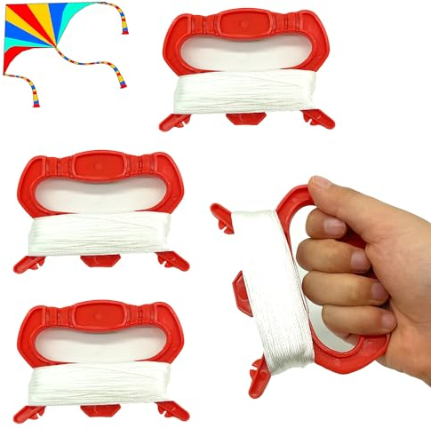 OHYER 4 Stück Drachenschnur Spule Kit Durable Drachen Leine Winder Drachenrolle Schnurdrachen verdrehter Schnur Linie Rote Farbe Für Familien und Gruppenaktivitäten im Freien und Drachenzubehör (1#)