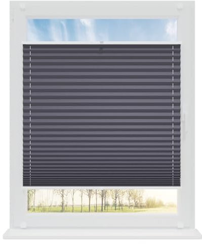 RENA Plissee ohne Bohren Rollos für Fenster | Faltrollos für Fenster & Tür | Plisseerollo nach Maß Verdunkelung | Fenster Rollos für Innen | Jalousie Graphit 80x200 cm