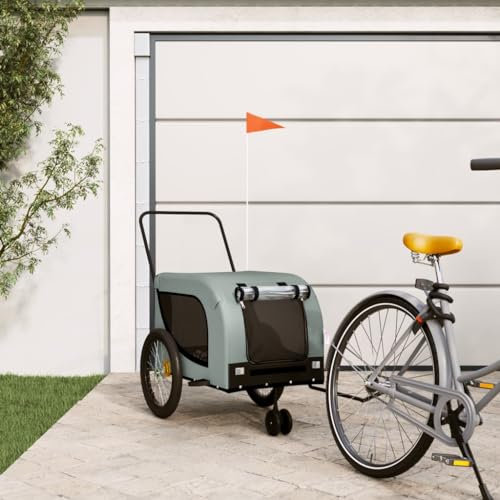 LAPOOH Fahrradanhänger Hunde Grau und Schwarz Oxford-Gewebe und Eisen, Fahrrad Anhänger, Lastenanhänger, Handwagen, Fahrrad-lastenanhänger, Lastenfahrrad - 94028