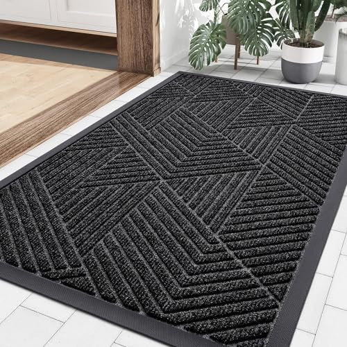 smiry Door Mat, Heavy Duty Door Matts Indoor Outdoor, Dirt Trapper Easy Clean Doormat, Non Slip Floor Mat for Front Door, Entrance, 43 x 76 cm, Black