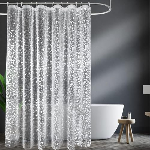 Duschvorhang Transparent 3D Kieselsteine 180x180cm mit Gewicht Magnete Unten,Antischimmel Wasserdicht Duschvorhänge,Waschbar Plastik PEVA Badvorhang mit 12 Haken für Badezimmer,Badewanne,Dusche