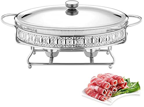 Juego De Calentadores Y Calentadores De Buffet, Juego De Platos Redondos De Acero Inoxidable con Bandeja para Agua, Bandeja para Alimentos, Soporte para Combustible Y Tapa para Buffet/Fiesta De Boda