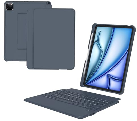 Nuflaz Clavier pour iPad Air 11 Pouces (M2 2024/M3 2025) Air 5/4 & Pro 11 Pouces (1ère à 4ème Gén.), Coque Clavier Détachable avec Pavé Tactile, 7 Couleurs RGB, AZERTY Français, Noir Gris