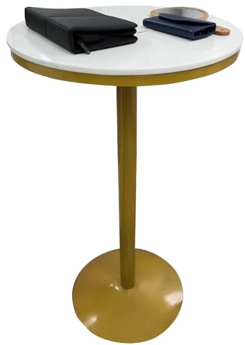 DMCHENGMA Bartisch/hoher Esstisch/runder Stehtisch mit Marmorplatte/Pub-Tisch, Bar-Esszimmer-Bistrotische mit goldenem Metallgestell, hoher Frühstücks- und Freizeittisch(Size:55x75cm)