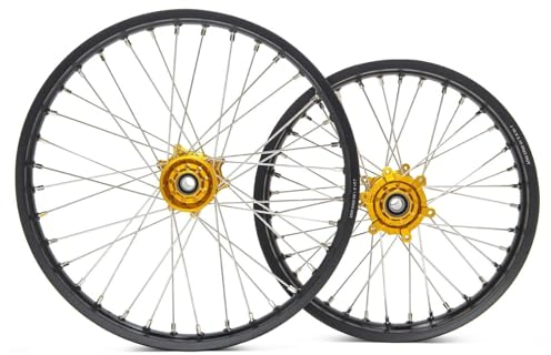 Vorne 21 1,6 Hinten 18 2,15 Felgennabe Elektrische Dirt Spoke Komplettset MX Für Surron Für Ultra Bee Für Sur-Ron UB Stahlfelge Hinterradnabe Radfelgen Kreis Nabe(Color:Gold,Size:Front and Rear)