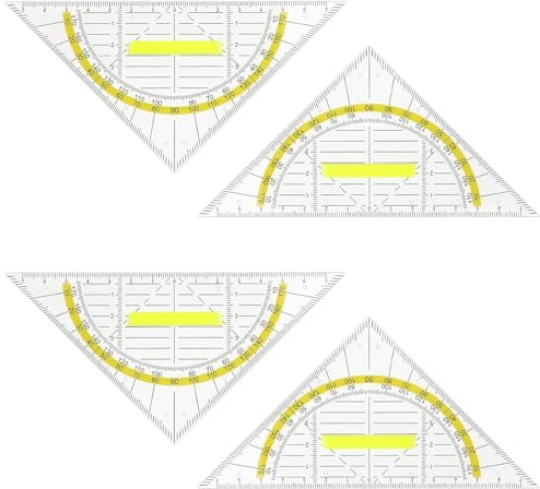 SURALIN 4-teiliges Geodreieck mit Griff, Transparenter Kunststoff-Winkelmesser, Geometrisches Mathematisches Lineal-Messwerkzeug, Geodreieck