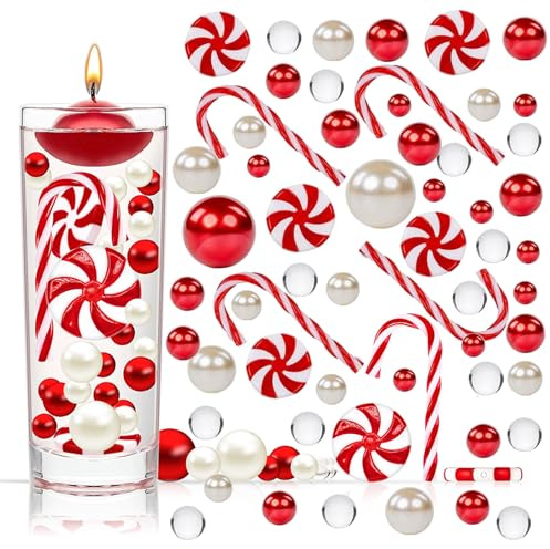 Sasibiyb Schwimmende Weihnachtsperlen Schwimmkerzen Weihnachtsvasenfüller Christmas Vase Filler Weihnachten Floating Beads Transparentes Hydrogel für Vasenfüllung und Weihnachtsdekoration