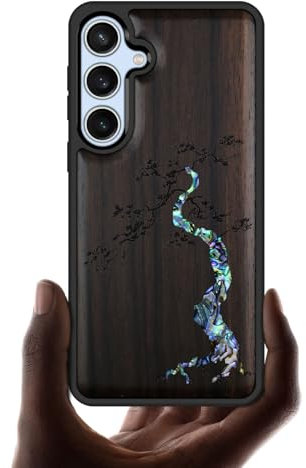 Carveit Designer Wooden Case for Samsung Galaxy S24 FE Case Cover [Wood Engraving & Shell Inlay] Compatible with Wireless Chargers S24 FE Case (Majestic Pine Tree-Blackwood)
