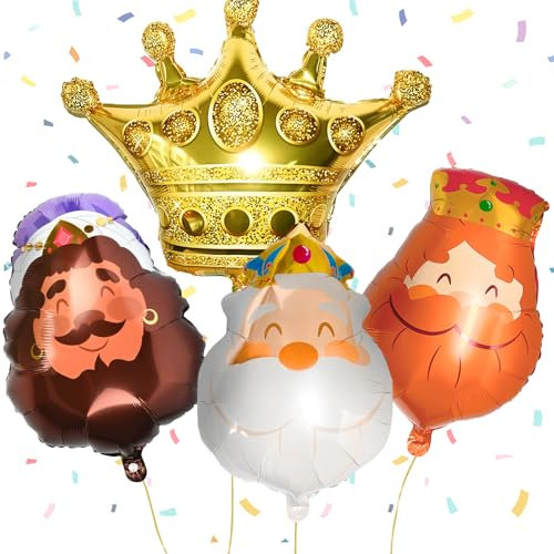 Globos Reyes Magos, Globos Reyes Magos Navidad, Globo Foil Reyes Magos Metalizado, Globo de Papel de Aluminio Reyes Magos, para Globos Fiesta Niños, Celebraciones y Fiesta de Reyes Magos (B)