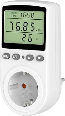 Awootsv Contatore elettrico per presa di corrente, misuratore di costi energetici con schermo LCD, centralina elettrica da balcone con 11 modalità di monitoraggio, misuratore di consumo con protezione