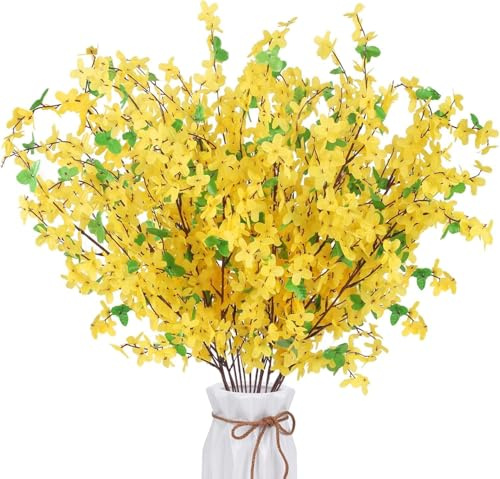 Minnhua 16 Pcs 66CM Künstliche Blumen Gelb Kunstblumen Frühling Plastikblumen Deko Garten Unechte Blumen für Blumenstrauß Tischdeko Garten Party Vase Deko Friedhof Pflaumenblüte