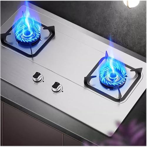 THEGA 2 Burner Propane Stove Two Burner, Portable Stainless Steel Auto Ignition Gas Cooktop, Cast Iron Pan Support, Tabletop and Flush-mounted Gas Ranges, for Outdoor/Camping/RVs/Picnic(NG)