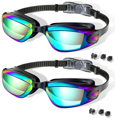 Fulllove Kids Swimming Goggles, 2 Pack Kids Goggles Silicone Nose Bridge Anti Fog UV Protection Clear Vision Waterproof Age 3-10 for Children Boys Girls