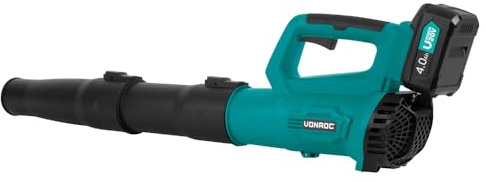 VONROC Bladblåsare batteri 20 V [axial design] – lufthastighet 129 kmh – blåseffekt 7 m³– inkl. 4 Ah batteri och laddare | ny modell