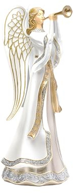 Roman, 14.75 H Gold and White Trumpeting Angel Figure, Religious Christmas Decoration, Tabletop Holiday Decor