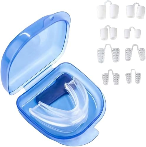 TOEECY 12 Pièces Kit Anti Ronflement Protège Dents Gouttière Dentaire Anti Bruxisme Orthèse Nocturne Dilatateur Nasal Boîte Rangement