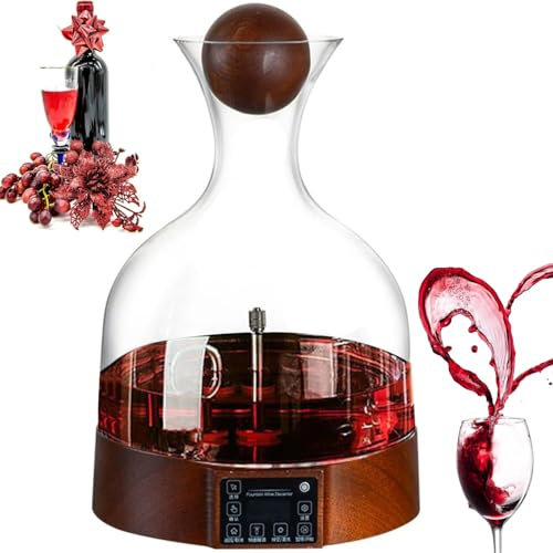 SUCRFXJ Aeratore e versatore Elettrico Automatico for Vino, Decanter Portatile for Vino Rosso in Vetro, Schermo LCD, capacità 2000 ml, Supporto for spruzzatura a 360°, for Vini Rossi, Amanti del Vino