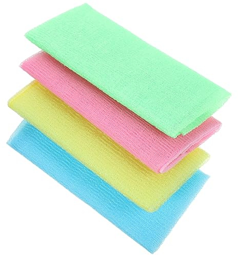 Toalla de Baño de Nailon 4 Piezas, Larga para Ducha | Ligera, para Retirar Suciedad, Formato para Adultos, Lote de 4 Unidades
