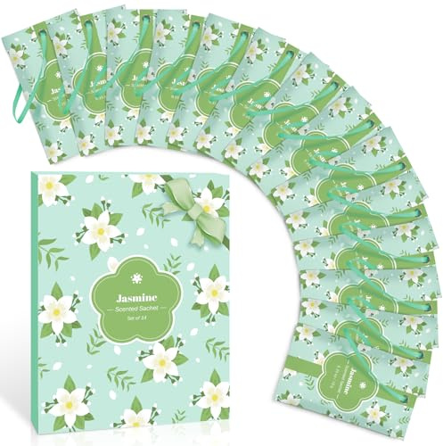 Scent-Hi Sachet Parfumé Jasmin pour Armoires, Sachet Parfumé Armoire, Placards à Chaussures, Salles de Bains, Tiroirs, 14 Sachets