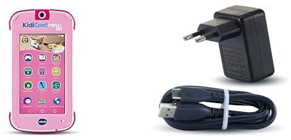 VTech - KidiCom Max 3.0 Rose, 3 Ans à 8 Ans - Contenu en Français + Adaptateur Secteur Chargeur USB-C