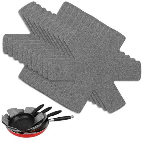 Wcawnlt 10er Set Pfannenschoner (26cm) - Pfannenschutz aus Filz Stapelschutz Wärme- und Oberflächen-Schutz, Stapelbar, Servettengleich für Eine Längere Pfannen-Lebensdauer (Grau)‌